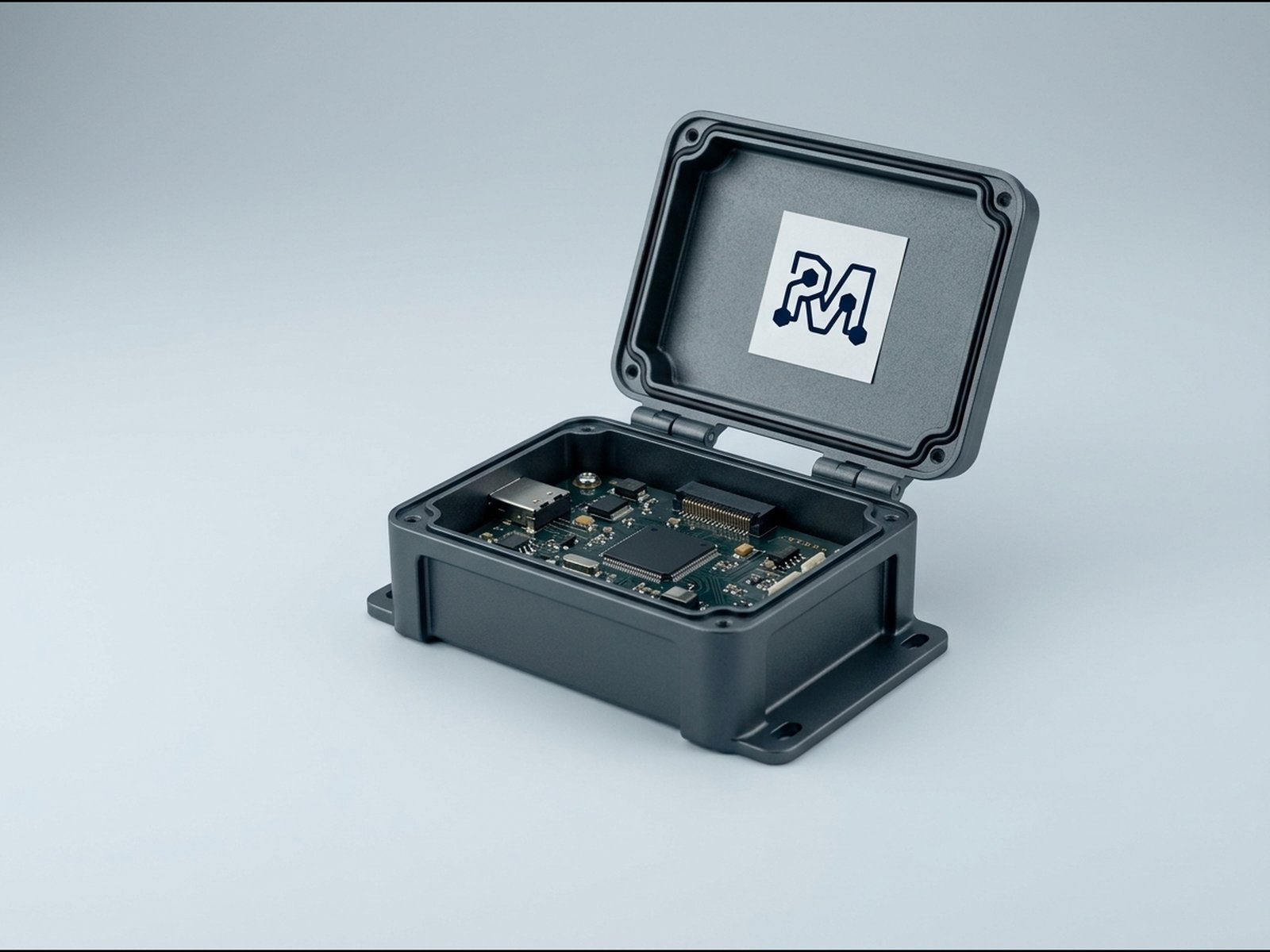 Opened partner device with the RailMind mark inside the lid