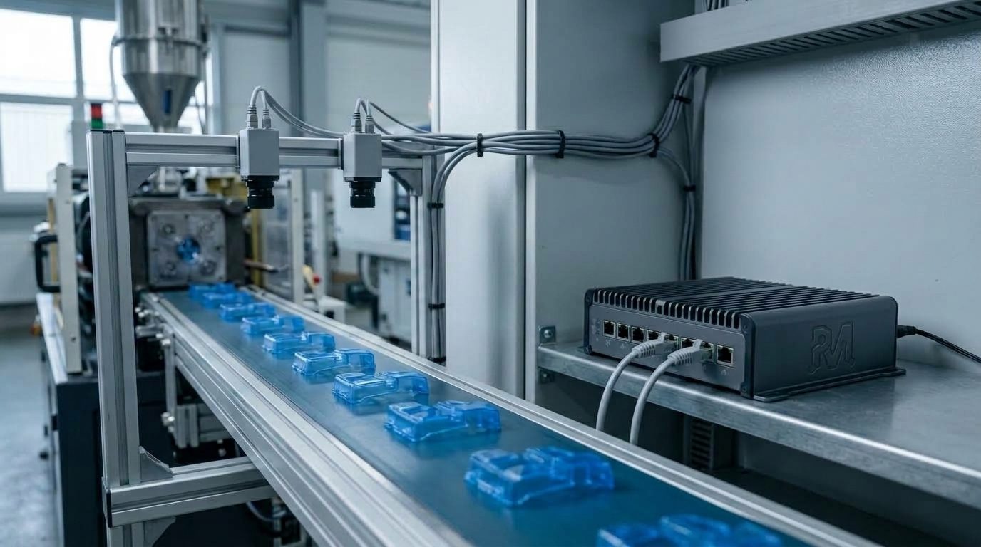 Edge Hub taking inspection cameras on a plastics line